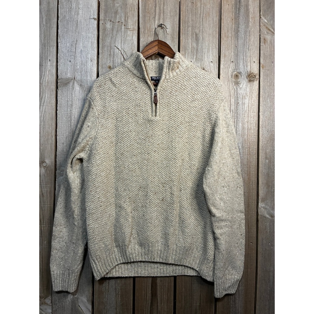 Luca Nobili Mens XL Wool Blend Quarter Zip Sweater Made in Italy Oatmeal Beige